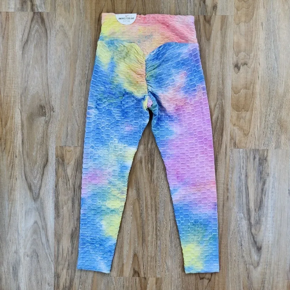 🔸️NWT Pastel Tie Dye Honeycomb Sports Bra & Pants Athletic Set Small